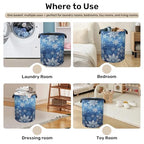 Winter Snowflakes Large Clothes Hamper Bag - Laundry Basket with Handles, Space Saving Foldable Design for Nursery - color: Winter Snowflakes