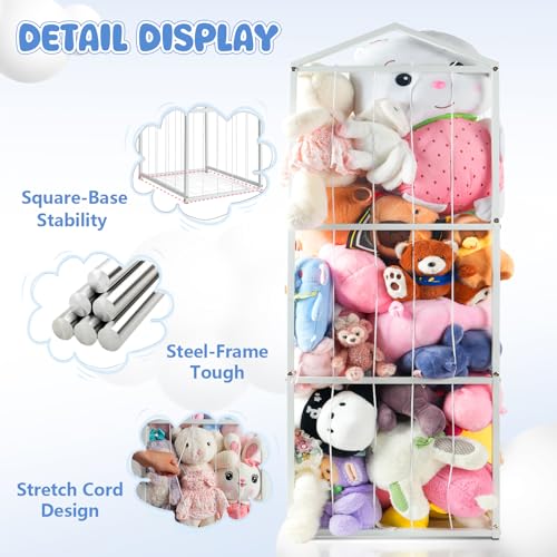 NomNest Stuffed Animal Storage Zoo, Large Carbon Steel Plushies Organizer, Heavy Duty Metal Teddy Bear Toy Holder for Kids' Bedroom & Playroom & Nursery (Non-Wheeled, White) - color: Non-wheeled, White