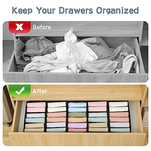 Qozary 3 Pack Sock Underwear Drawer Organizer Dividers, Non-Woven Fabric Collapsible Cabinet Closet Storage Boxes for Clothes, Socks, Lingerie, Underwear, Tie, Belt, Baby, Bedroom (Black, 6 Cells) - color: Black, size: 6 Cells
