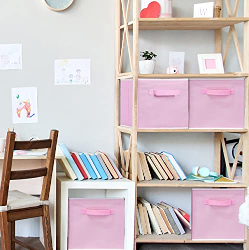 Simple Houseware Foldable Cube Storage Bins, 11-Inch Pink, 6-Pack Fabric Cubes Organizer for Closet or Shelves - color: Pink