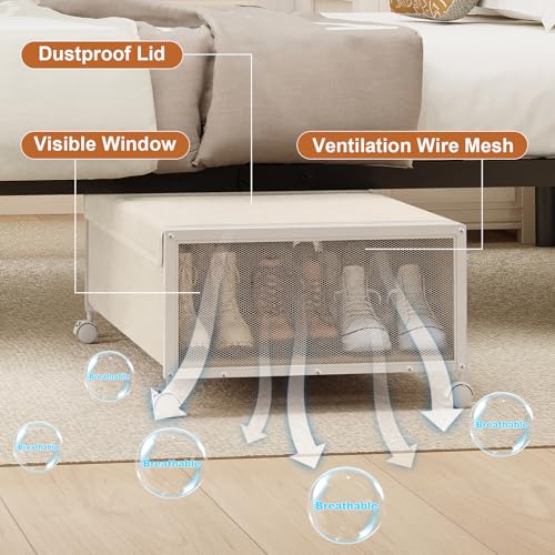2 Pack Under the Bed Storage Containers,10 inch Height Under Bed Shoe Storage,31inch Long Underbed Storage with Wheels,Large Rolling under bed Clothes Storage Drawers with Lid for Dorm Tall ,Ivory - color: Ivory, size: 2PC (31"Lx17"Wx10"H)