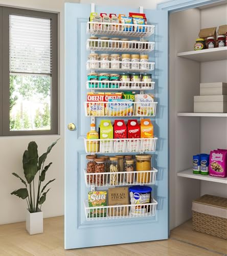 Mefirt Over The Door Pantry Organizer, Pantry Organization and Storage, 8-Tier Deep Baskets Hanging Heavy-Duty Metal, Wall Spice Rack Seasoning Shelves for Home & Kitchen, Laundry Room Bathroom, White - color: White, size: 8-Tier (16"W)