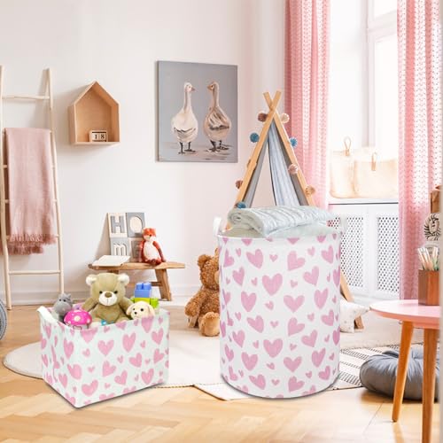 NTAOHAMPER Pink Heart Laundry Hamper, Laundry Basket, Girls Nursery Hamper,Waterproof Storage Bin for Bedroom,Clothes Organizer Basket, Room Decor(Pink Heart) - color: Pink Heart