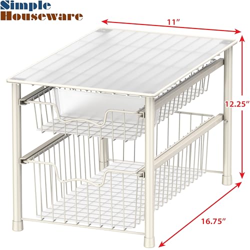 Simple Houseware Stackable Sliding Basket Organizer Drawer, White, 2-Tier - color: White, size: 2-tier