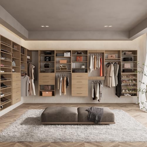 ROOMTEC 22.5" Medium Hanging Closet Unit, Modular Closet System with Hanging Rod, Wardrobe Organizer for Bedroom or Walk-in Closet, Wall Mounted, Customizable Clothes Storage Unit, Wood - color: Wood, size: 22.5" Wide, style: Medium Hanging