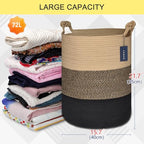 COMSE Extra Large Blanket Basket, Tall Woven Storage Basket, Nursery Hamper, 15.7”x 21.7”, Cotton Rope Laundry Hamper for Toys Clothes Towels, Brown/Black - color: Brown & Black