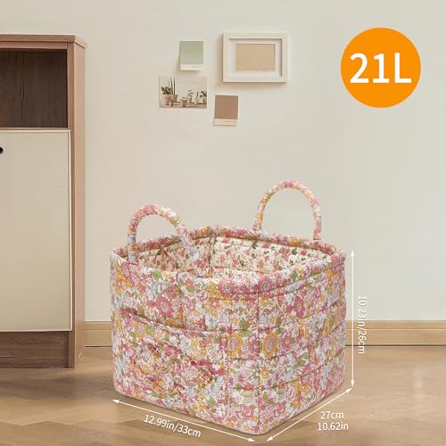 Quilted Fabric Storage Baskets with Handles, Boho Floral Gift Basket Foldable Organizer Bin for Home Decor, Picnic, Travel 12''x10''x10'' (Orange) - color: Orange