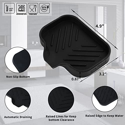 MicoYang Silicone Bathroom Soap Dishes with Drain Spout-Bathroom and Kitchen Sink Organizer,Sponge Holder,Dish Soap Tray,Perfect for Dispenser,Scrubber,Bottle,Cup on Sink or Counter-Black 4.9"×3.2" - color: Black, size: S(4.9"×3.2")