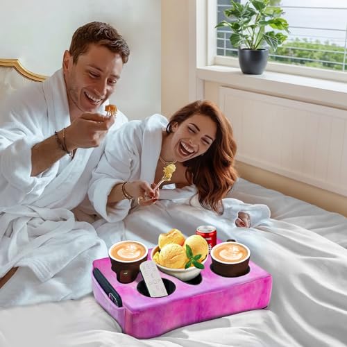 Couch Cup Holder Pillow, 5 Hole Couch Drink Holder! Keep Drinks Hand Side and Keep Temp, Prevent Spills and Use Anywhere. Cup Holder for Couch, Bed, Camping, RV, Car, Beach. Rose Purple - color: Rose Purple