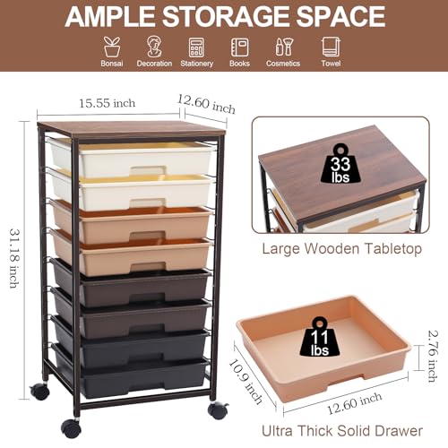 SYKIARIOL Rolling Storage Cart with Drawers, Rolling Drawer Cart and Wooden Tabletop,Storage Drawer Cart for Living Room,Classroom,Bedroom,Bathroom,Dorm,Office,Brown Gradient - color: Brown Gradient