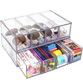 Desk Organizer with 8 Drawers, FODIENS 2 Packs Stackable Desktop Storage Box with Removable Drawer, Clear Sunglasses Organizer Display Case for Stationery Marker Pens Eyeglasses Office Supply - style: 2 Layers - 8 Drawers