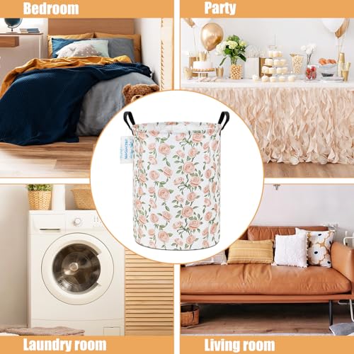 LANGYASHAN Laundry Basket Canvas Fabric Collapsible Organizer Basket for Storage Bin Toy Bins Gift Baskets Bedroom Clothes Children Nursery Hamper (Rose) - color: Round Champagne Rose