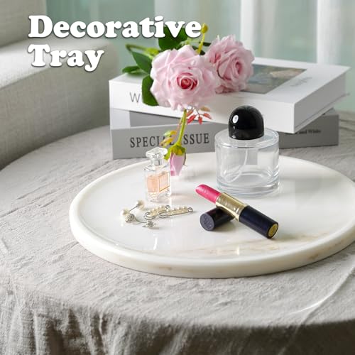 Karibiber 11.8inch Round Marble Serving Tray for Kitchen and Coffee Table, Bathroom Vanity Tray for Counter, White Decorative Catchall Tray for Jewelry, Namib Fantasy - color: Fantasy
