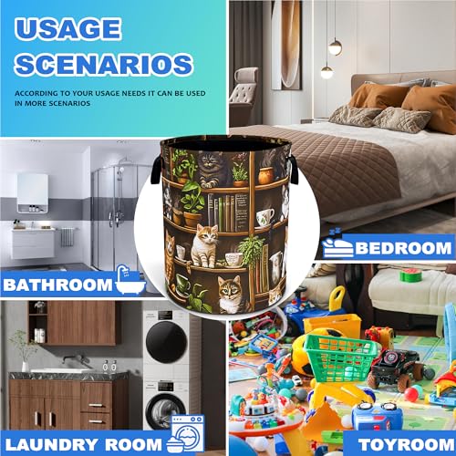 Cute Cat Laundry Basket Bookshelf Animal Oxford Cloth Laundry Hamper Funny With Handle Foldable Portable Clothes Storage Basket 18.9 X 16.5 In Storage Bag For Laundry Room/Bathroom/Bedroom/Dormitories - color: Cute Cat
