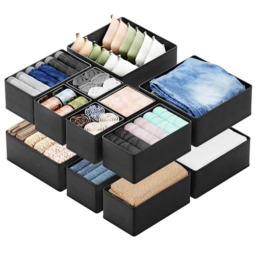 SpaceAid Drawer Organizer Clothes, 12 Pack Dresser Organizer Bins for Nursery, Closet Organization and Storage Dividers for Clothing, Baby Clothes, Underwears, Socks (Black) - color: Black, size: 12 Pack