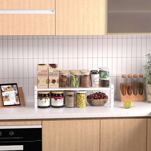 Jojocross Expandable Stackable Aadjustable Shoe Rack Pantry Shelf for Kitchen Cabinets Counter Shelves Countertop Cupboard Storage Solution,Sturdy Heavy-Duty Metal Construction(2Packs/White/Medium) - color: 2Packs/White, size: MEDIUM:8.1"D x 16.5"W x 7.8"