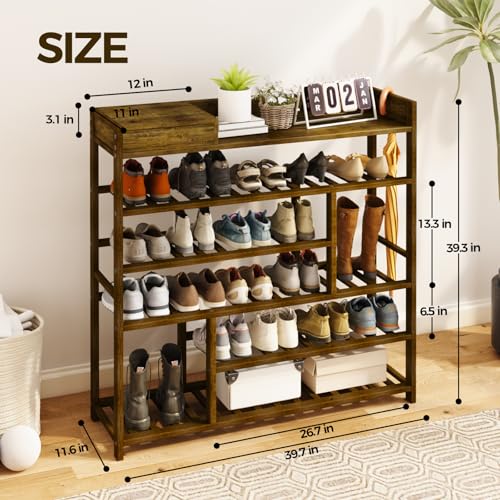 Bamworld Shoe Rack for Front Door Entrance Bamboo Shoe Organizer with Storage Box Free Standing Shoe Cabinet Wooden Shoe Storage Shelf for entryway, Closet and Doorway (Dark Brown) - color: Dark Brown