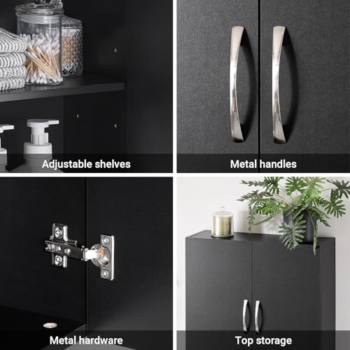 SoBuy Black Kitchen Wall Cabinet, Bathroom Wall Cabinet Over The Toilet Storage, Small Wall Mounted Medicine Cabinet with Adjustable Shelf, Narrow Floating Cabinet for Laundry Room, BZR200-T-SCH - color: Black