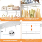 iSunirm 8FT Closet System with Shelves, 96'' Closet Organizer System with 3 Hanging Rods, Wall Mount Bedroom Wardrobe Walk-in Closet, Adjustable Cloth Garment Rack from 5 to 8FT (Cut to Fit), White - color: White