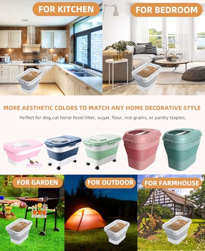 10-13 Lbs Dog Food Storage Container,Collapsible Dog Food Container with Transparent Airtight Lid,Pet Food Scoop and Dog Bowl,Multifunctional Food Storage Container for Pet Food,Rice,Flour - color: Clear/13 lbs
