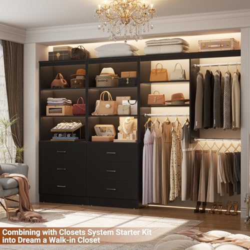Aheaplus 47.2" Closet Drawers System, 3.94FT Wood Closet Organizer System with 6 Drawers, Modular Small Walk-in Closets Storage Unit, Set of 2, Black (47.2" L x 13.8" W x 71" H) - color: Black, size: 47.2''