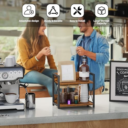 Giikin Countertop Shelf Organizer, 2 Tier Kitchen Spice Rack for Countertop, Wood Coffee Counter Shelf Organizer for Home (Brown, S) - color: Brown, size: Small