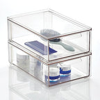 mDesign Plastic Stackable Bathroom Storage Organizer Bin with Pull Out Drawer for Cabinet, Vanity, Shelf, Cupboard, Cabinet, or Closet Organization - Lumiere Collection - 8 Pack - (Clear, 8 x 12 x 4) - size: 8 x 12 x 4 (Pack of 8)