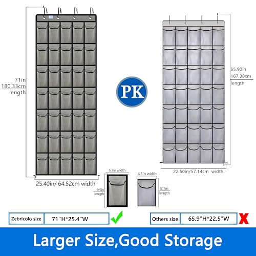 over the door shoe organizer,2025 upgraded,shoe organizer,35 Huge pockets,over door shoe organizer,Store size 13 shoes,shoe organizer,Strong material,hooks Suitable for various doors,Grey/black - color: Grey/black, size: 71'' x 25.4''/Pack of 1