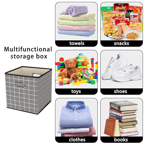 STOREONE Fabric Storage Bins Cubes Baskets Containers-(11X11X11) with Dual Handles for Shelf Closet, Nursery Home ， Bedroom Organizers, Foldable Set of 3 (Grey grid) - color: Grey grid, size: 3 pack