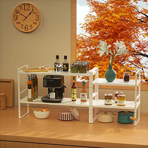 Jojocross Expandable Stackable Spice Rack Cabinet Shelf Organizer in Cabinets Shelves Kitchen Cupboard Organization Stack up Racks Pantry Countertop Storage Large/White 2 Packs - color: 2 Packs/White, size: L:10.04"D x 16.6"W x 5.75"H