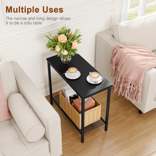 Hoctieon 2 Tier End Table, Sofa Side Table, Narrow Side Table with Storage, Slim Nightstand for Small Spaces, Metal Frame, for Living Room, Bedroom, Sofa Couch, Hall, Black - color: Black, size: 1 Pack