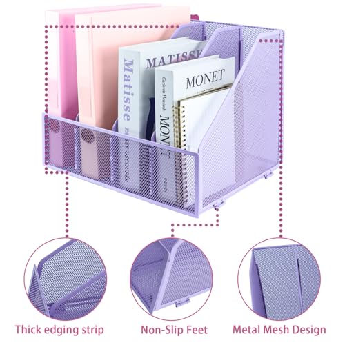 Desk Organizers, Metal Magazine File Holder with 4 Vertical Compartments Rack Binder File Organizer for Office Supplies, Home Workspace - Purple - color: Purple, size: 4 Compartments