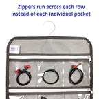 Travel Foldable Jewelry Rolls Bag Hanging Jewelry Organizer with 9 Zippered Clear Pockets Storage Pouch with Rotatable Hanger (GREY) - color: GREY