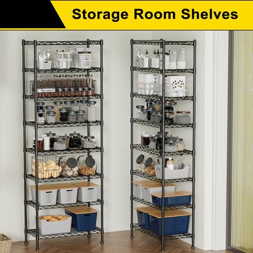 GIOTORENT 8-Wire Garage Shelving Storage Shelves, Kitchen Storage Adjustable Shelf, Metal Shelves 1600Lbs Capacity 24" Lx14 Wx72.2 H for Laundry Bathroom Pantry Closet, Black - color: Black, size: 14.0D x 24.0W x 72.2H (8Tier)
