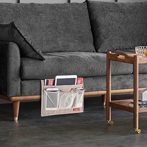 Zafit Linen 4 Pockets Bedside Caddy, Bedside Storage Organizer for Magazine, Remotes, Phone (Beige, Classic 4 Pockets) - color: Beige, size: Classic 4 Pockets