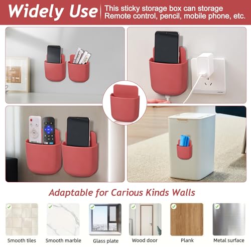 Remote Control Holder, Wall Mount Pen Holder Hole-Free Self Adhesive Phone Charging Organizer Pencil Storage Containers for Home Office School Supply Orgaizer(Red) - color: Red