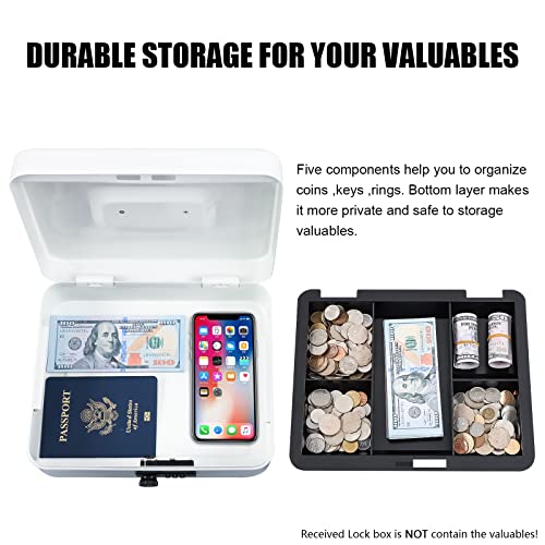 KYODOLED Large Cash Box with Combination Lock,Safe Metal Box for Money, Storage Lock Box with Money Tray,9.84"x 7.87"x 3.54" White Large - color: White, size: Large