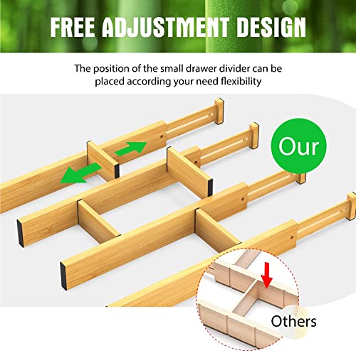 ANTOWIN Bamboo Drawer Dividers, Expandable Drawer Separators Splitter, 17-22 inches Adjustable Spring-loaded Organizer for Large Utensil, Clothes, Tools Drawers, 6 Pack Dividers + 4 Pack Baffle - color: Yellow