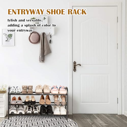 3-Tier Expandable Shoe Rack for Closet，Adjustable Shoe Rack，Black Metal Free Standing Shoe Rack for Entryway Closet Doorway - color: 3 Layers and 2 Tubes