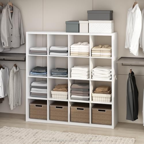 Furinno Cubic Closet Organizers and Storage, 16-Cube Closet Organizer, Open Shelf Closet Storage, Extra Thick Frame for Wardrobe, Bedroom, Living Room, White - color: White, size: 16-Cube