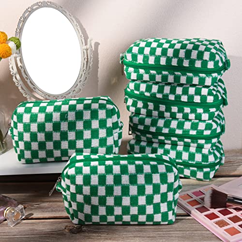 SOIDRAM Checkered Makeup Bag Preppy Cosmetic Bag Bulk Green Makeup Pouch Personalize Travel Toiletry Bag Organizer Cute DIY Makeup Brushes Storage Bag for Women - color: Green, size: 6 Pack