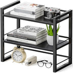 Office Desk Shelf Organizer, Wood Desktop Bookshelf Supplies Storage Rack, Shelf for Top of Desk and Dresser (Pure Black-2 Tier) - color: Pure Black