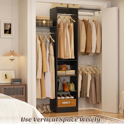 Besiost 48" Closet Organizer System, 4FT Closet System for Small Closets with 4 Hanging Rods & 3 Shelves, 80"H Small Closet Organizers and Storage for Bedrooms, Cloakrooms, Black - color: Black
