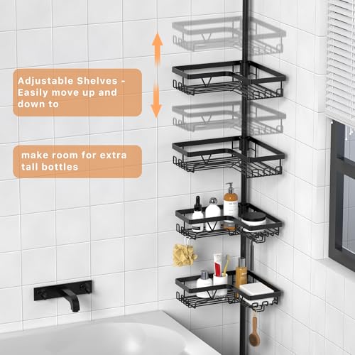 KEGII Corner Shower Caddy Tension Pole - Shower Tension Rod Organizer, Floor to Ceiling Shower Caddy 25-114.2 inch, Towel Rack Corner Waterproof, Black - style: Tension Caddy - Black