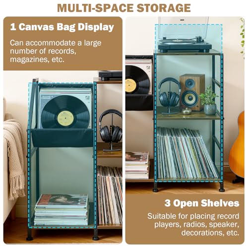 Uieke Record Player Stand with Vinyl Storage, 3-Tier Large Capacity Vinyl Record Storage Cabinet for 300+ Albums, Media Table with Vinyl Display Shelf & Turntable Stand for Living Room - size: 28.8"L x 11.9"W x 27.6"H