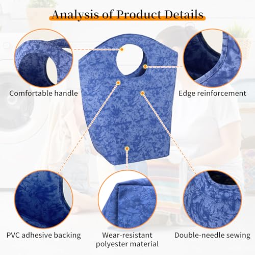 47L Large Capacity Foldable Laundry Basket, 18"x17"x9.5" Portable Collapsible Laundry Hamper with Soft Handle, Waterproof Storage Bag for Bathroom Bedroom Camping Travel - color: Earth texture blue, size: 17"L x 9.5"W x 18"H