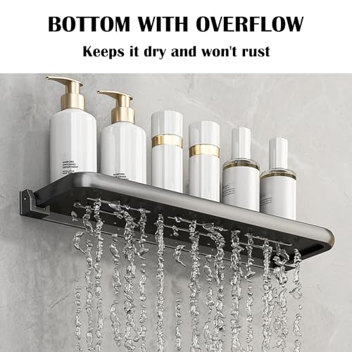 SAGUD 2pcs Bathroom Shelf Wall Mounted Hidden Foldable Shelves for Compact Camper Storage 12inch Waterproof Metal Shower Rack for Laundry Toilet Room RV Wall Organizer, Black