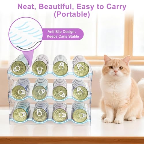 Cat Food Can Organizer, Can Organizer for Pantry, Transparent Cat Food Storage Container Holds 72 (3.5oz) Cans, Canned Food Organizer and Storage for Countertop Kitchen Cabinet (4 Tier-3 Layer) - color: 4 Tier-3 Layer