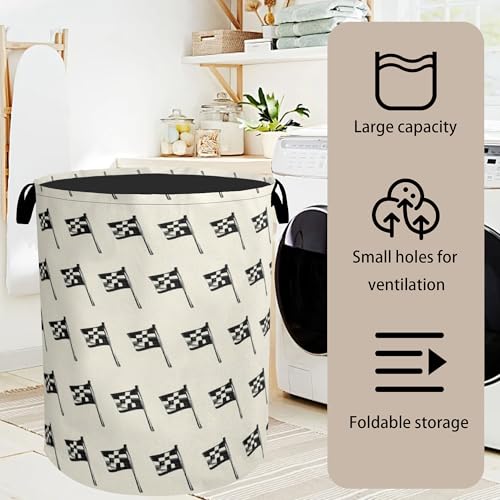 Racing Flag Foldable Canvas Laundry Basket with Handles - Toy Organizer, Heavy Duty for Home，Bedroom, Dorm, Bathroom - color: Racing Flag