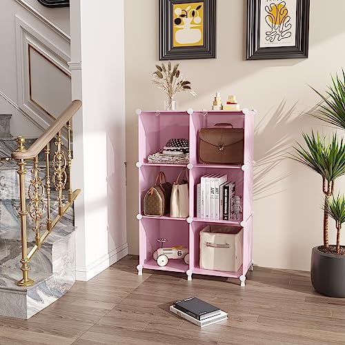 AWTATOS Cube Storage Organizer Protable Closet Organizers and Storage for Kids DIY Stackable 6 Cubes Storage Shelves Clothes Organizer for Bedroom, Home, Pink - color: Pink
